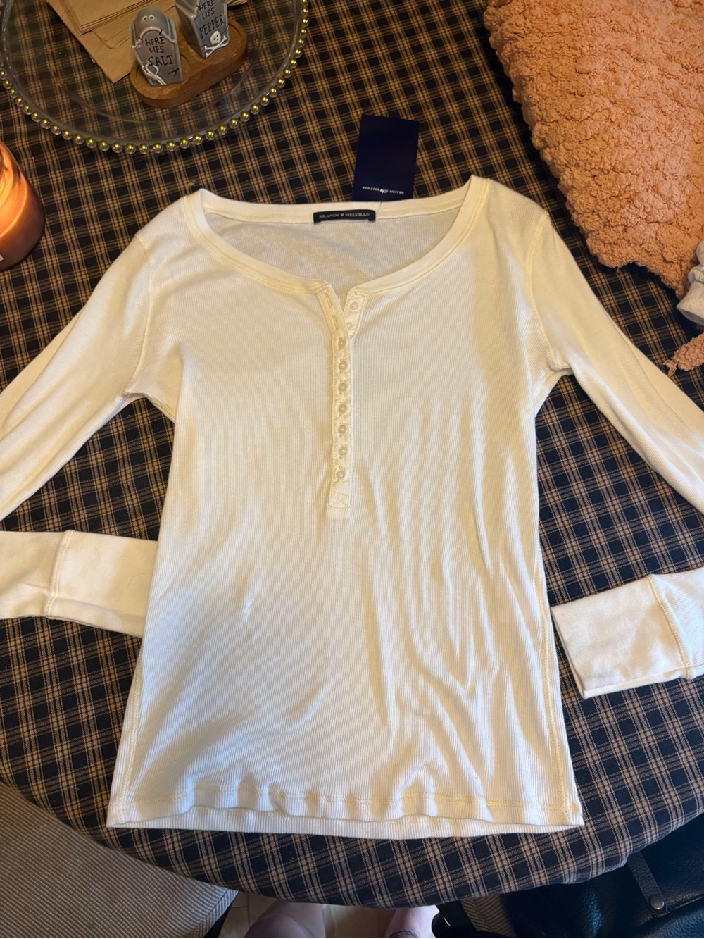 Brandy Melville White henley with Branded Tag
